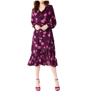Draper James Floral Wrap Midi Dress Purple Pink Long Sleeve Feminine